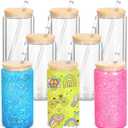 Micellwuu 8 Pack 16 Oz Sublimation Snow Globe Tumbler, Snow Globe Cups with Pre Drilled Hole, Double Wall Beer Can Glass Mason Jar Mug with Bamboo Lids and Straws for Snowglobe DIY