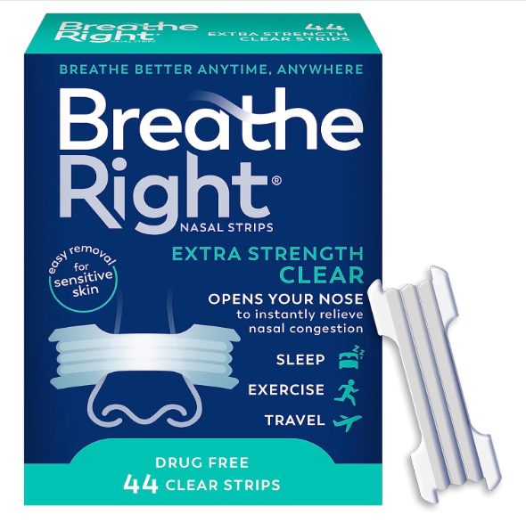 Breathe Right Nasal Strips, Extra Strength Clear Nose Strips, DrugFree Nasal Congestion Relief for Better Breathing, Help Relieve Snoring, Caused by Colds & Allergies, Deviated Septum, 44ct