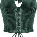 Verdusa Women's Going Out Halter Corset Top Sleeveless Lace Up Open Back Crop Tops (Green, M)