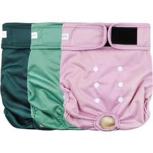 Langsprit Washable Female Dog Diapers (3 Pack) - No Leak Reusable Diapers for Doggy Female in Period - Highly Absorbent Dog Heat Panties with Adjustable Snaps Black M Size (Solid Color-ZLQ)