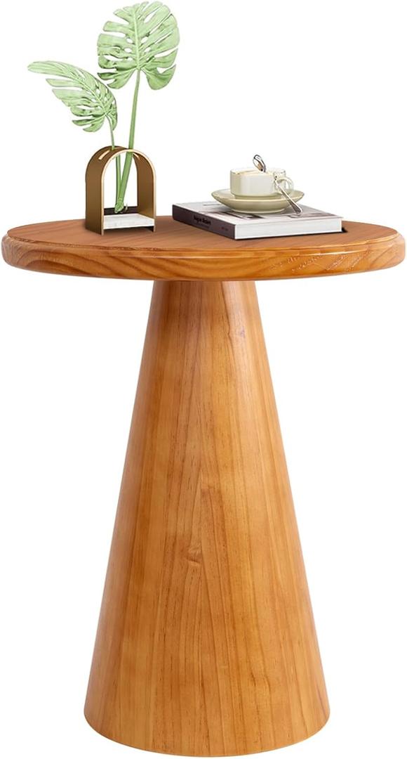Wood Side Table, Rustic Drink Table, Round Coffee Table for Living Room, Bedroom, Balcony, 16 inch