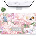 Britimes Large Gaming Mouse Pad Pink Watercolor Hand Painted Peony Flower Non-Slip Desk Pad Keyboard and Mouse Desk Mat for Gamer, Office & Home, 31.5 x 15.7 in