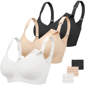 Vinfact 3 Pack Nursing Bras for Breastfeeding Comfort Maternity Bras for Pregnancy Wireless Seamless Breastfeeding Bras (X-Large, Black/Nude/White)