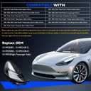 Full LED Headlights Assembly, Compatible with 2021-2023 Tesla 3 Tesla Y Base Mayor Performance Long Range Standard Estandar, Replace 1514953 151495300C Right Passenger Side Front Head Lights Assembly