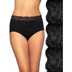Vanity Fair Womens Flattering Lace Panties: Lightweight & Silky with Superior Stretch (7, 3 Pack - Black)