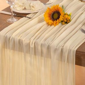 Beige Cheesecloth Table Runner Summer Sheer Cream Cheese Cloth Table Runner 120 Inches Boho Gauze Summer Table Decorations for Wedding Bridal Baby Shower Garden Party Decor