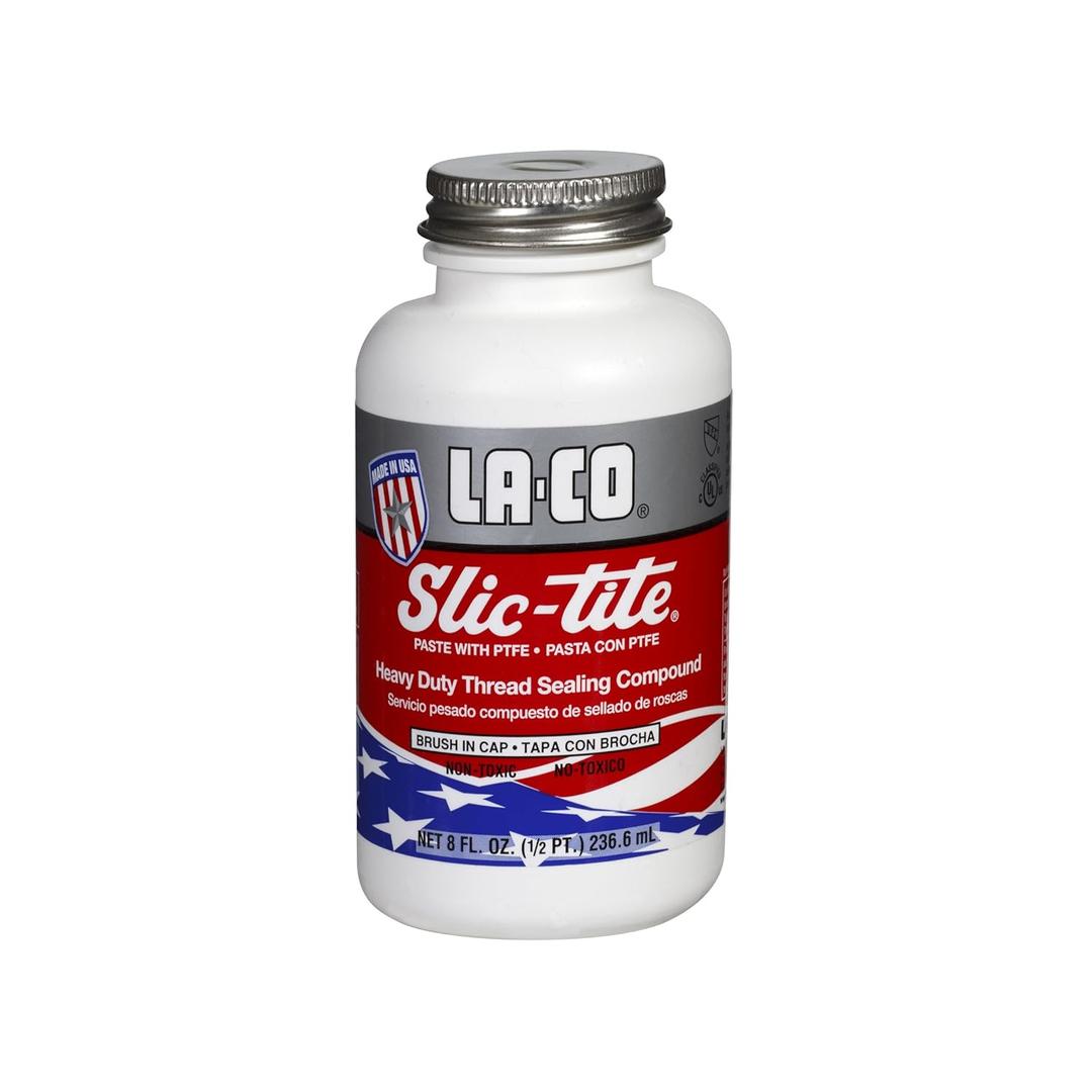 LA-CO 42019 Slic-Tite Premium Thread Sealant Paste with PTFE, -50 to 500 Degree F Temperature, 1/2 pt Jar with Brush in Cap , White, EXP 01/17/2025