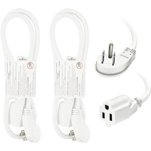 EP 2 Pack 3 Ft Flat Plug Extension Cord, 16 AWG 3 Prong Grounded White Low Profile Extension Cable for Indoor