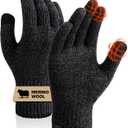Merino Wool Gloves for Women Men, Touch Screen Warm Glove Liners Thermal Soft Knit Lining for Winter Running Hiking (Small-Medium, A01-(Black Gray))