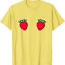 Strawberry Fruit Boobs Funny Summer Food T-Shirt (Yellow, S)