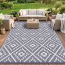 COOLTOP 9'x12 Outdoor Rug for Patios Porches, Waterproof Plastic Camping Rugs, Modern Reversible Mat, Large Area Rugs for Backyard, Deck, RV, Balcony, Picnic, Beach, Grey & White