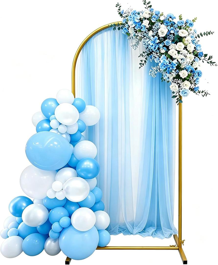 6.6FT Arch Backdrop Stand, Metal Wedding Arch Stand, Background Arches with Square Base Ground Nails for Party, Wedding, Birthday, Baby Shower, Bridal Shower, Balloon Arch Decoration, Gold