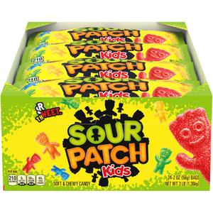 SOUR PATCH KIDS Soft & Chewy Candy, Bulk Christmas Candy Stocking Stuffers, 24 - 2 oz Bags, Best Before by 06/28/2025