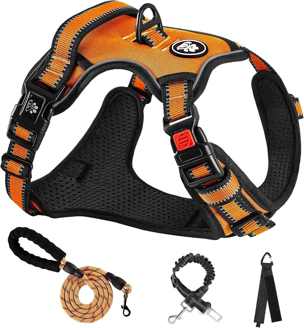 NESTROAD No Pull Dog Harness,Adjustable Oxford Dog Vest Harness with Leash,Reflective No-Choke Pet Harness with Easy Control Soft Handle for Small Medium Dogs(Medium,Orange) (Mneck 13-17" chest 17-25")
