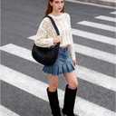 VOZTOLLS Knee High Boots Suede Square Toe Tall Boots for Women Wide Calf Kitten Heel Long Booties Trendy Dress Fall Winter Shoes Black Size 8.5