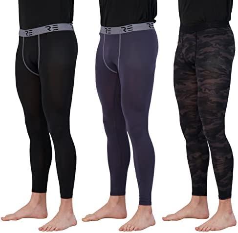 Real Essentials 3 Pack: Men's Active Compression Pants - Workout Base Layer Tights Running Leggings, 3XL