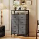 OLIXIS 8 Drawers Fabric Dresser, Raised Shelf Tall Chest of Drawers, Grey, 31.5"D x 45.9"W x 11.8"H
