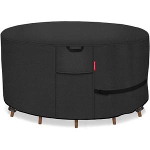 Porch Shield Round Patio Furniture Cover - Waterproof 600D Heavy Duty Outdoor Table and Chairs Cover 76 inch, Black