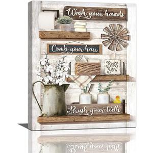 Fuzawet Farmhouse Bathroom Decor Wall Art Rustic Pictures Canvas Print Country Signs Painting Artwork Modern Home Decorations for Framed Ready to Hang 16x20in, 16x20 in
