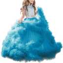 Stunning V-Back Luxury Pageant Tulle Ball Gowns for Girls 2-12 Year Old (8, Blue)