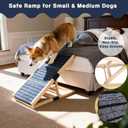 Adjustable Wooden Dog Ramp for Small & Medium Dogs, 27.6" Long x 11.8" Wide Portable Pet Ramp for Bed, Couch, Sofa & Car, Anti-Slip Carpet, Lightweight Foldable Indoor Outdoor Travel Dog Ramp