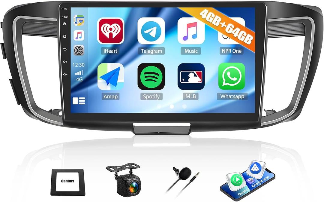 4G+64G Car Radio for Honda Accord 9th EX-L 2013 2014 2015 with Wireless CarPlay Android Auto, 10" 1280*720 Touchscreen Radio Android 15 Car Stereo Bluetooth 5.0 32EQ WiFi GPS RDS FM HD Backup Camera