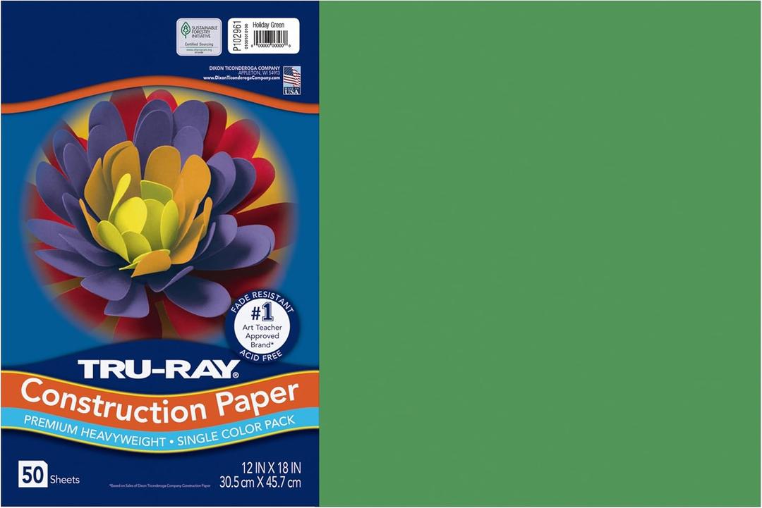 Tru-Ray Construction Paper, 50% Recycled, 12" x 18", Holiday Green, Pack Of 50
