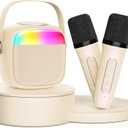 Karaoke Machine for Kids, Birthday Gifts for Girls, Toys for 4, 5, 6, 7, 8, 9, 10, 12 Year Old, Mini Portable Bluetooth Speaker with 2 Microphones, Teens Gifts Singing Machine for Home Party Beige
