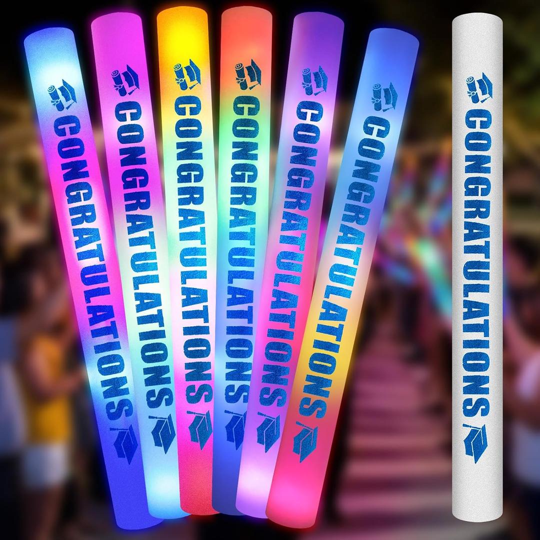 Huquary 50 Pcs Graduation Party Favors LED Foam Light up Sticks Bulk, Glow in The Dark Graduation Party Supplies with 3 Modes Colorful Flashing for Congratulation Grad Celebration Decoration(Blue)