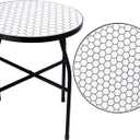 VCUTEKA Mosaic Outdoor Side Table - Small Patio Table Coffee Outside Accent Tables Round End Plant Tables for Bistro Balcony Porch Outdoor Benches 14'' White