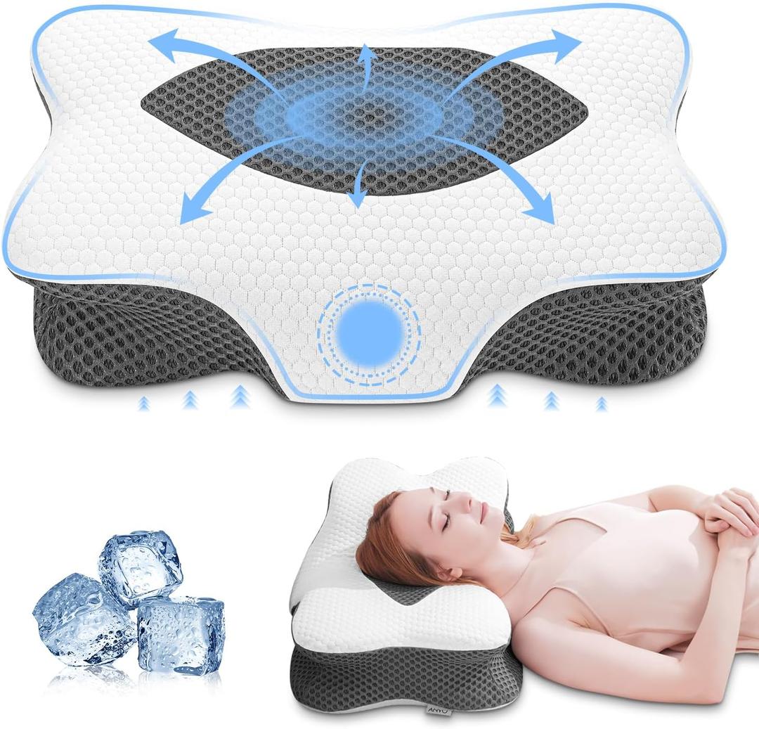 Anvo Cervical Pillow for Neck Pain Relief - Neck Pillows for Pain Relief Sleeping - Pillow for Neck and Shoulder Pain - Ergonomic Design for Side Back Stomach Sleeper-White Queen Soft