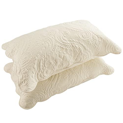 BOSOWOS Quilted Pillow Shams Set of 2, Decorative Microfiber Standard Size Bed Pillow Shams, Soft Breathable Pillow Covers with Envelope Closure (Light Yellow, 20 x 26 Inch)