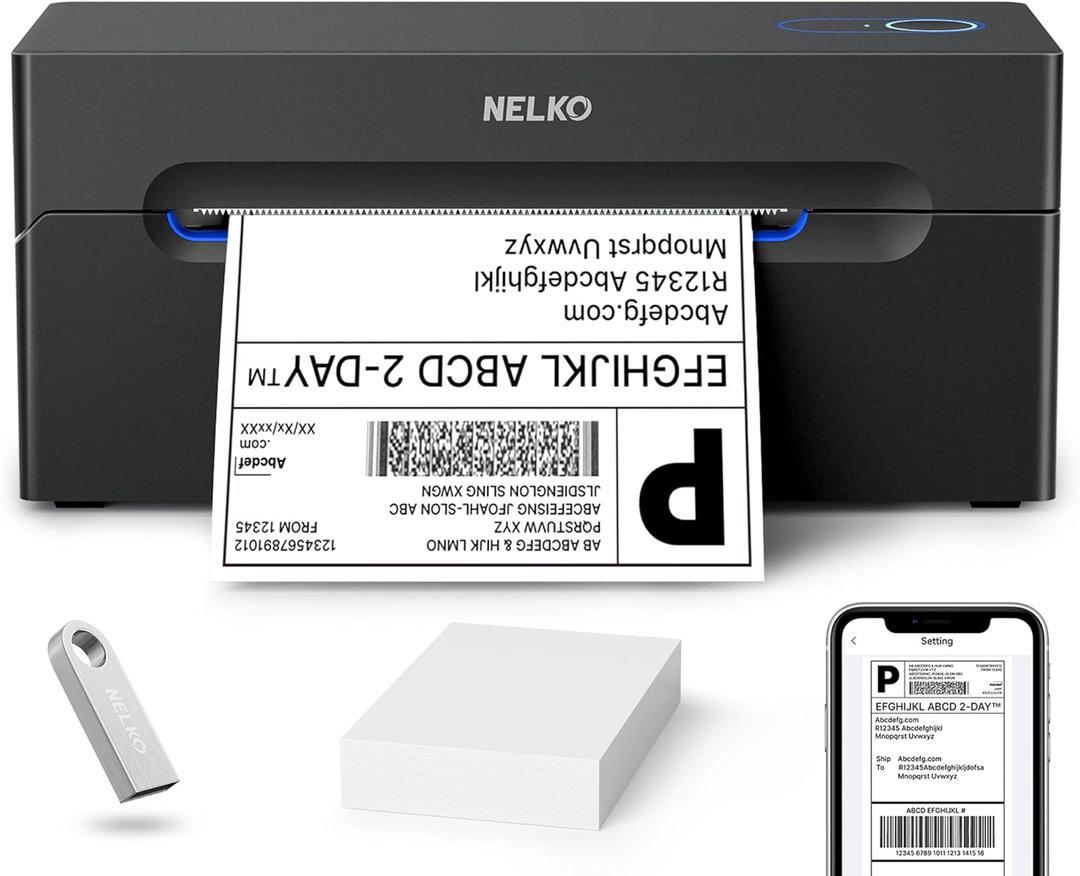 Nelko Bluetooth Thermal Shipping Label Printer, Wireless 4x6 Shipping Label Printer for Shipping Packages, Support Android, iPhone and Windows, Widely Used for Amazon, Shopify (Black)