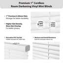 DEZ FURNISHINGS Premium Cordless 1" Room Darkening Vinyl Mini Blinds, 26.5" W x 48" H, White