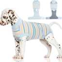 FUAMEY Recovery Suit for Dogs After Surgery,Soft Breathable Dog Bodysuit E-Collar & Cone Alternative Surgical Suit,Male Female Dog Neuter Spay Suits Anti Licking Wounds Onesie Blue Yellow Stripes S (S(Back:11.4-13.4in,WT:7-15lbs))