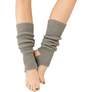 YUANQIAN Women Winter Extra Soft Long Legwarmer Warmer Knitted Stirrup Leg Warmers for Yoga Ballet Dance (Grey)