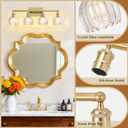 4 Light 27.2 in Bathroom Vanity Light,Rustic Brass Bathroom Lighting Fixtures Over Mirror, Vintage Vanity Mirror Lights Clear Tulip Glass Wall Sconce for Living Room,Bedroom,Hallway,E26 Base