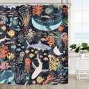 Riyidecor Kids Sea Animal Shower Curtain for Bathroom Decor 72Wx72H Funny Shark Fish Cartoon Fun Underwater Blue Ocean Turtle Whale Nature Art Printed Fabric Polyester Waterproof 12 Pack Plastic Hooks