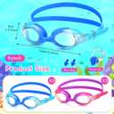 Macarrie 6 Pcs Kids Swim Goggles No Leaking Anti Fog Swimming Goggles for Kids Boys Girls with Nose Clip Earplugs, Age 3-14