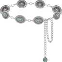 LIMHOO Western Chain Belt for Women Turquoise Concho Metal Waist Chain Cowgirl Country Belt (L: Length: 135cm/53.1in, Fits waist up to 46in, Oval Silver)