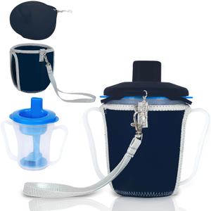 Dysphagia Regulating Drinking Cup Set  Spill-Proof, Adjustable Flow (5cc-10cc/10cc-15cc), Heat & Condensation Insulating Sleeve  for Elderly, Parkinsons, Dementia Patients (Cup+Cup Sleeve+Lid Cover Set-Royal Blue)