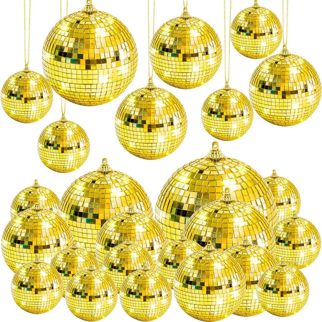 17 Pcs Gold Mirror Disco Ball Decor Hanging Disco Balls for Christmas Tree Ornament Music Party Stage Wedding Home Decoration