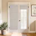 StangH 100% Blackout Linen Roman Shade for Doors, Beige Cordless Lightweight French Door Shade with Magnetic Lift, Easy Install Farmhouse Blind for Living Dining Room, W 26 x L 64, 1 Panel