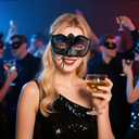 elegant black feather masquerade ball mask for women and men - perfect couple accessory for masquerade Halloween