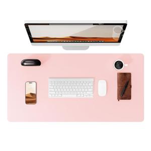 YSAGi Leather Desk Protector, Office Mat, Large Mouse Mat, Non-Slip PU Leather Blotter, Laptop Pad, Waterproof Writing Pad for Office and Home (Light Pink, 23.6" x 13.8")