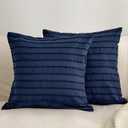 JELLYMONI 2 Pack Navy Blue Pillowcases 18" x18", Soft Microfiber Striped Tufted Pillow Covers(Pillows are not Included)