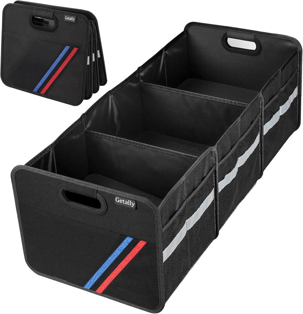 Trunk Organizer for Car Collapsible Trunk Organizer with Multi Pockets, 3 Compartments Storage Organizer for Car SUV, Truck, Sedan (black)