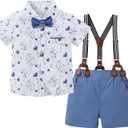 ZOEREA Toddler Baby Boy Clothes Boy Gentleman Suit Short Sleeves Shirt +Suspender Pants +Bowtie Toddler Dress Boy Outfit, 4-5T