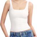 Womens Square Neck Tank Tops Double Lined Basic Tanks Sleeveless 2025 Summer Collection Small
