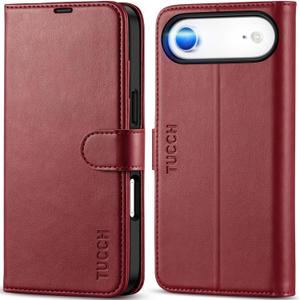 TUCCH Case Wallet for iPhone Air (6.5") 2025, Stand | RFID Blocking | 4 Card Holders | TPU Shockproof Inner Shell | PU Leather | Magnetic Closure Folio Protective Cover | Dark Red